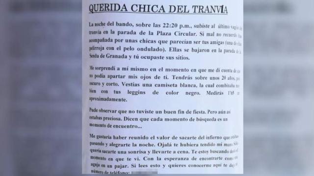 La carta que Sergio escribió para encontrar a la chica del tranvía