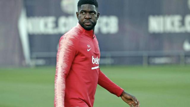 Una foto de Samuel Umtiti durante un entrenamiento del Barça / FCB