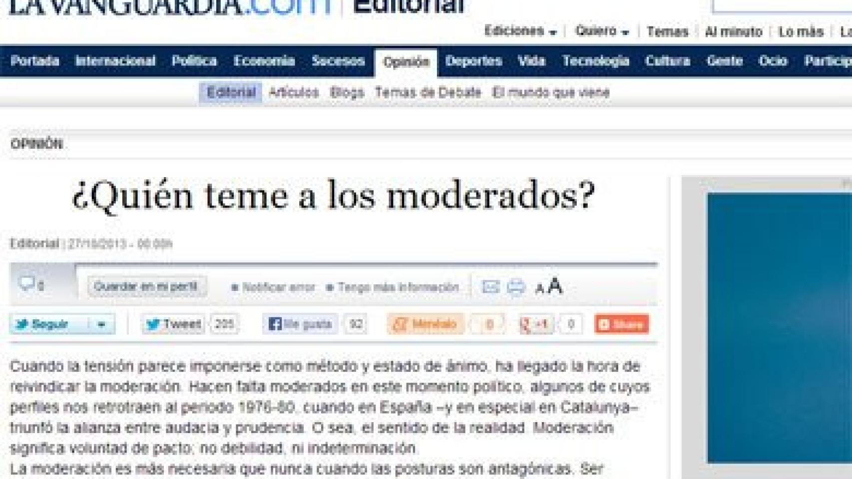 Editorial de 'La Vanguardia' de este domingo
