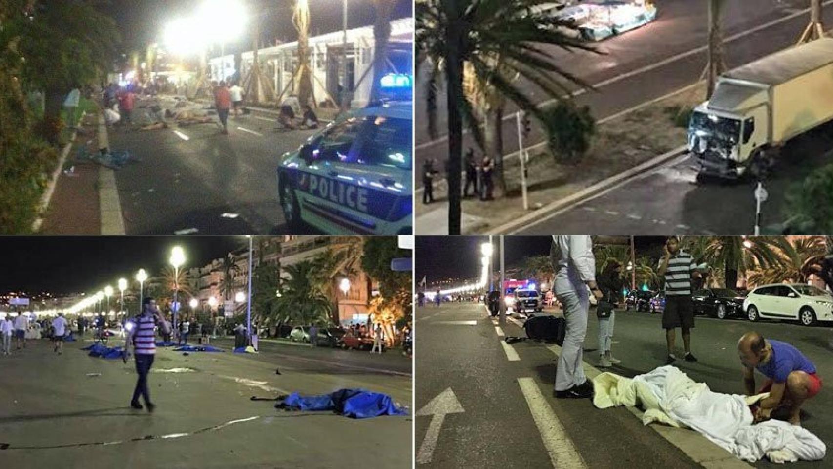 Imágenes de la zona del atropello producido por un camión en Niza este jueves.