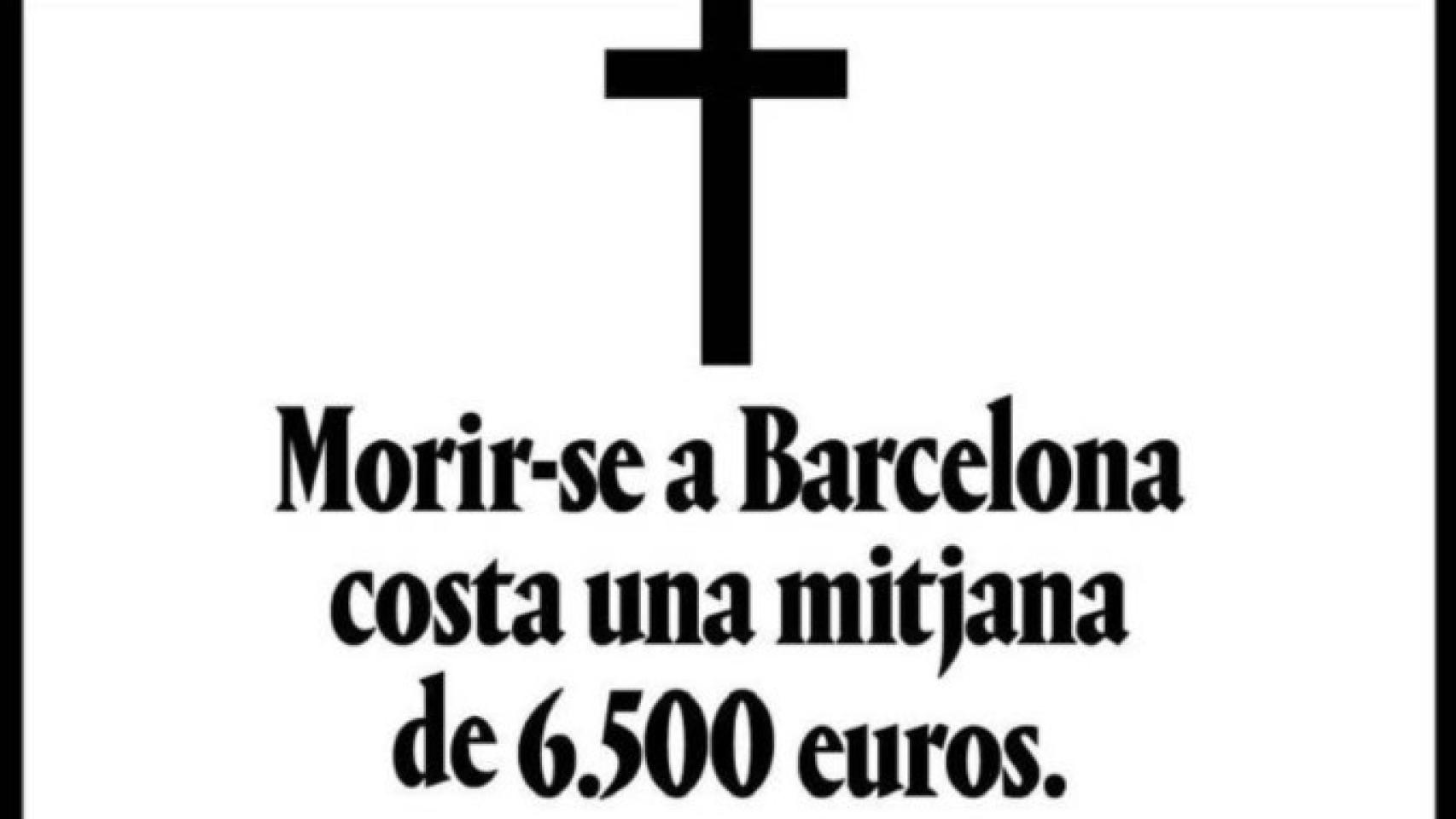 Imagen de la campaña de presión de Barcelona en Comú (BComú) al PSC para aprobar su 'funeraria exprés' / CG