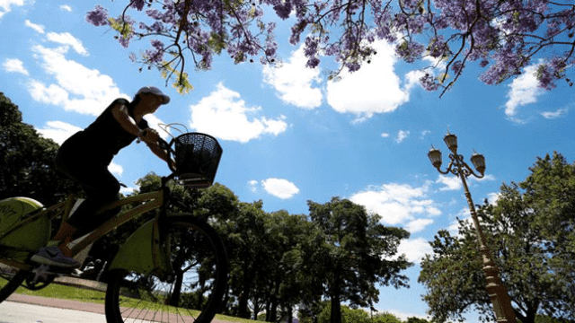 Una mujer en bicicleta, uno de los 19 millones de españoles que se desplaza con este transporte / EFE