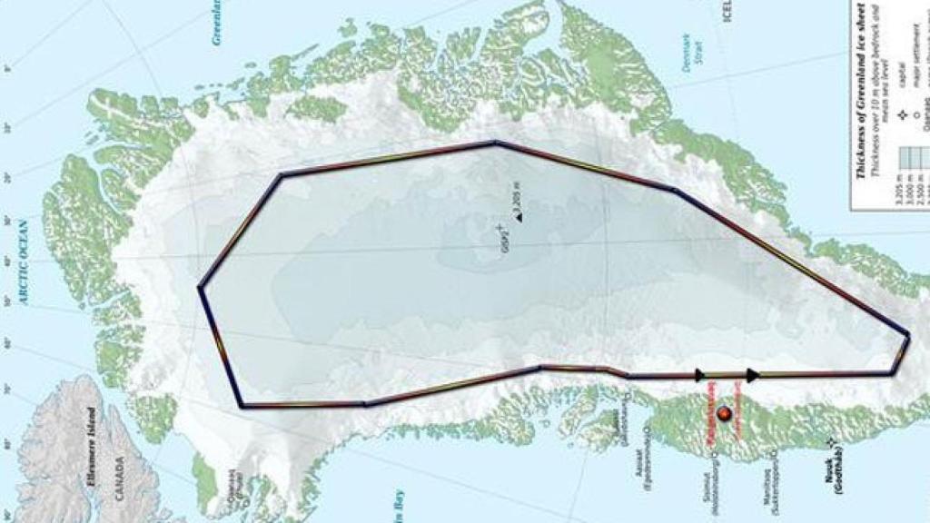 Mapa del recorrido por el interior de Groenlandia