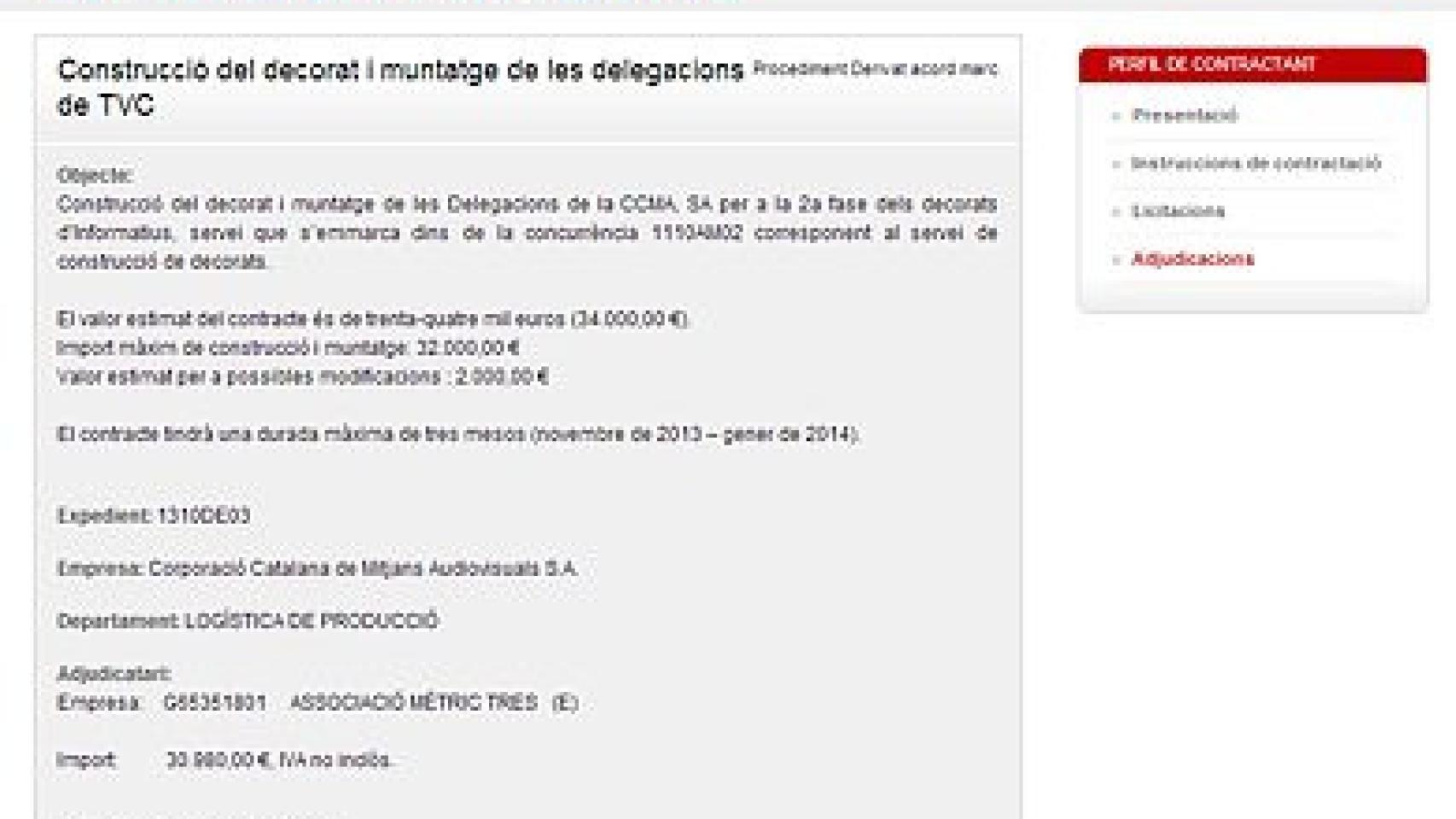 Adjudicación de la CCMA a una empresa para la construcción de los decorados de los informativos