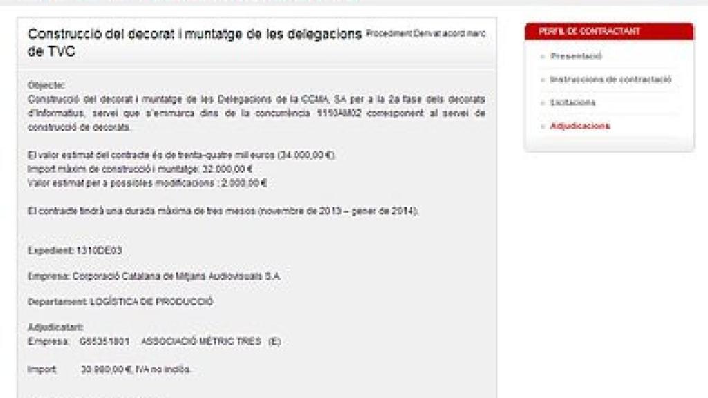 Adjudicación de la CCMA a una empresa para la construcción de los decorados de los informativos