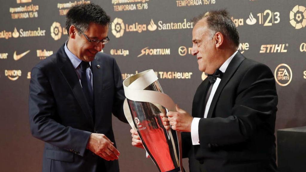 Bartomeu y Tebas en un acto de la Liga