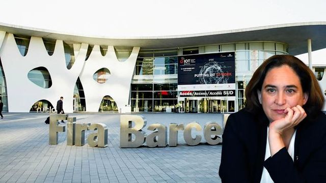 Ada Colau, alcaldesa de Barcelona, junto al recinto de Gran Vía de Fira Barcelona / FOTOMONTAJE DE CG