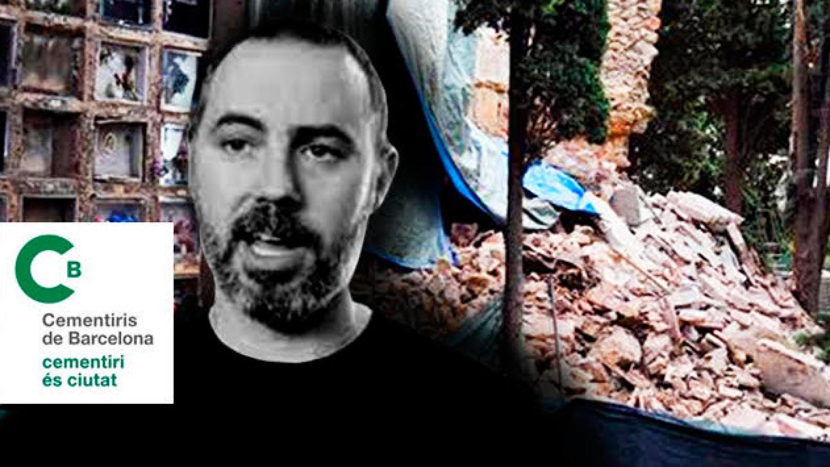 El concejal Eloi Badia, con los nichos derrumbados en el cementerio de Montjuïc / CG