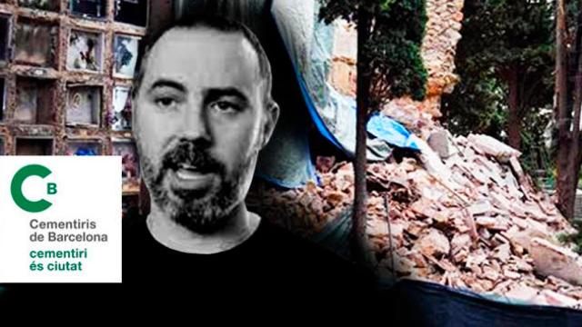 El concejal Eloi Badia, con los nichos derrumbados en el cementerio de Montjuïc / CG
