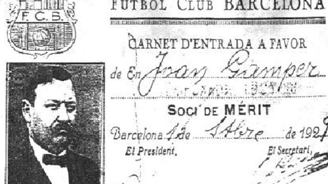 El carnet de socio de Joan Gamper