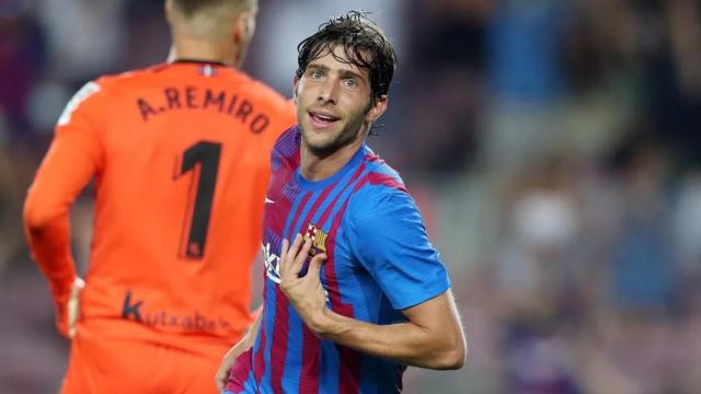 Sergi Roberto tras anotar un gol contra la Real Sociedad / FCB
