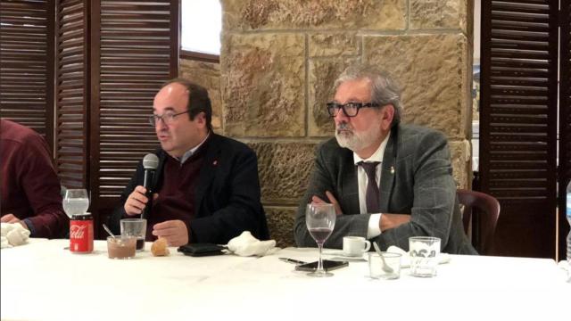El alcalde de Lleida, Félix Larrosa, junto al líder del PSC Miquel Iceta