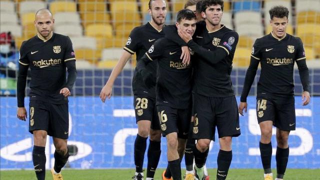 Los jugadores del Barça, celebrando un gol contra el Dinamo de Kiev en la Champions | EFE
