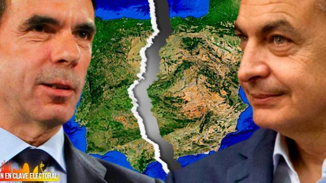 José María Aznar y José Luis Zapatero ante una España partida por la mitad / FOTOMONTAJE DE CG