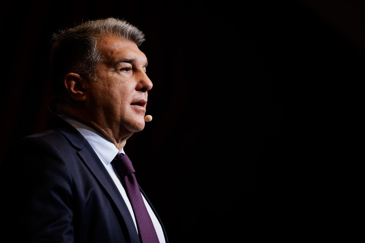 Joan Laporta, durante su comparecencia en el Auditori 1899 / FCB
