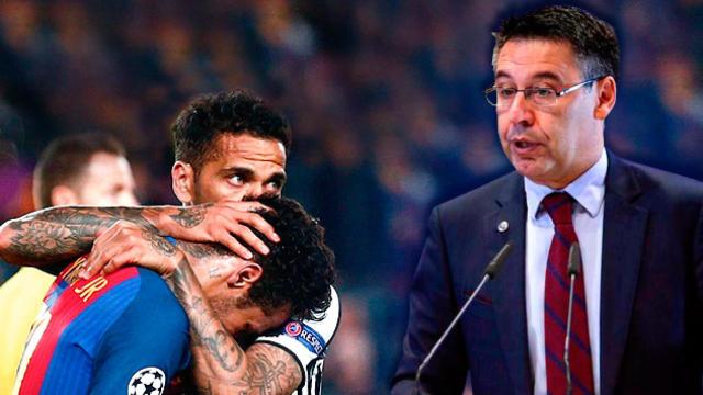 Josep Maria Bartomeu, presidente del Barça, Neymar y Dani Alves / FOTOMONTAJE DE CG