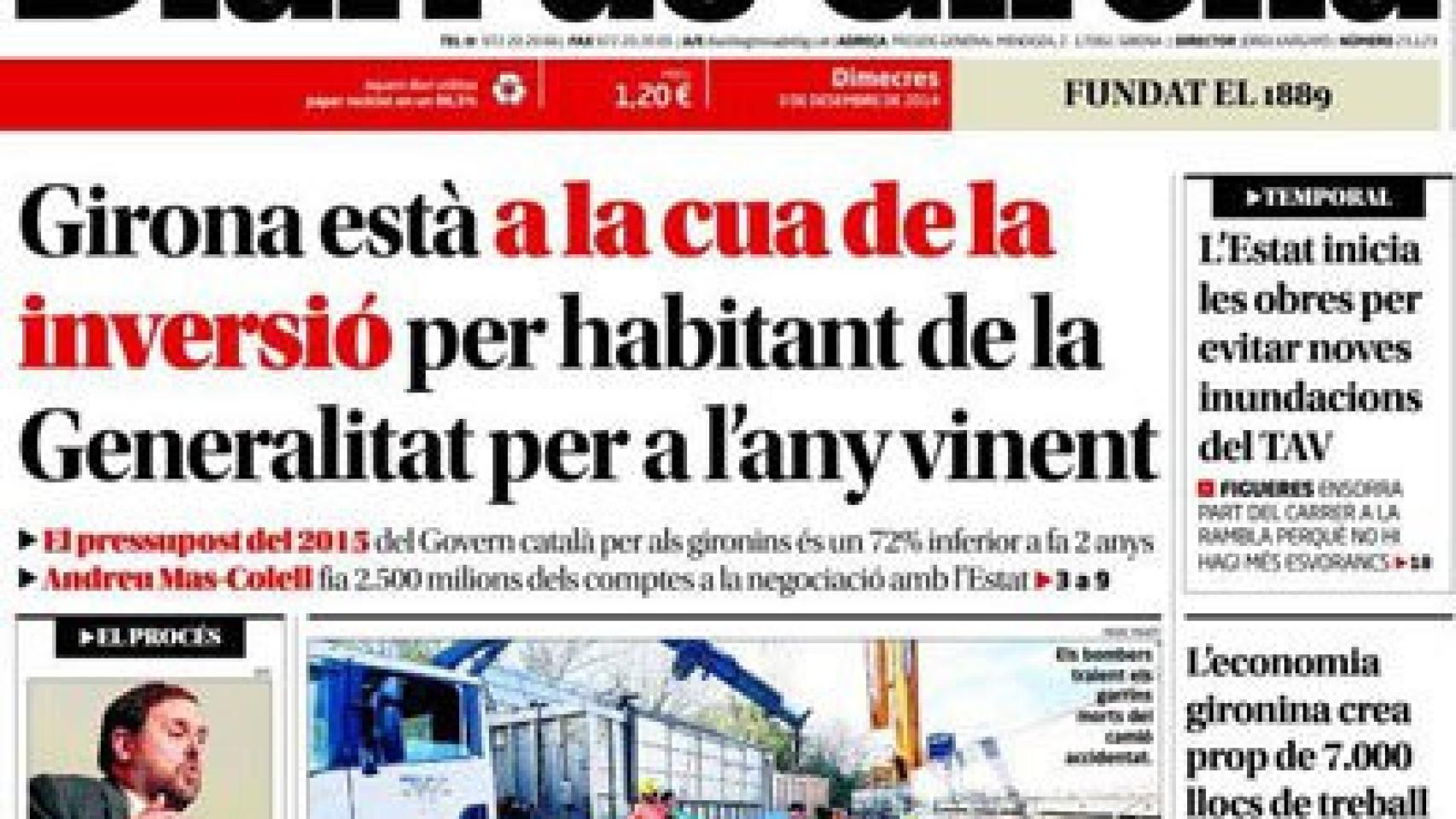 Gerona, en la cola de la inversión por habitante de la Generalidad, según denuncia la prensa local