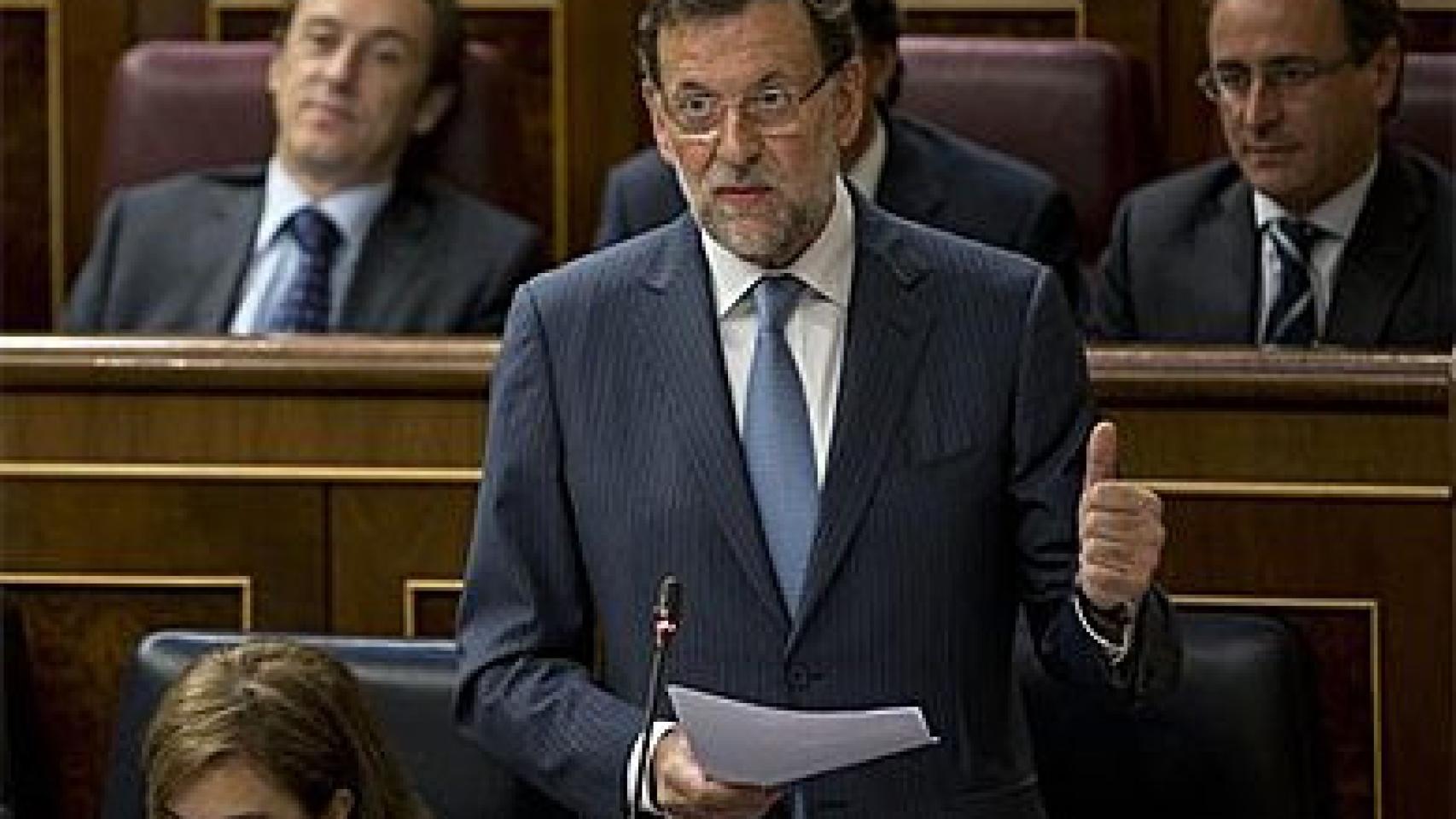 Mariano Rajoy, respondiendo a las preguntas de Rubalcaba y Lara, en el Congreso