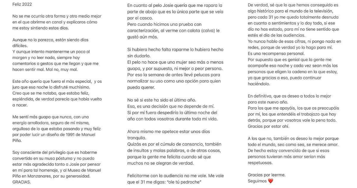 Publicación de Cristina Pedroche en Instagram / @cristipedroche