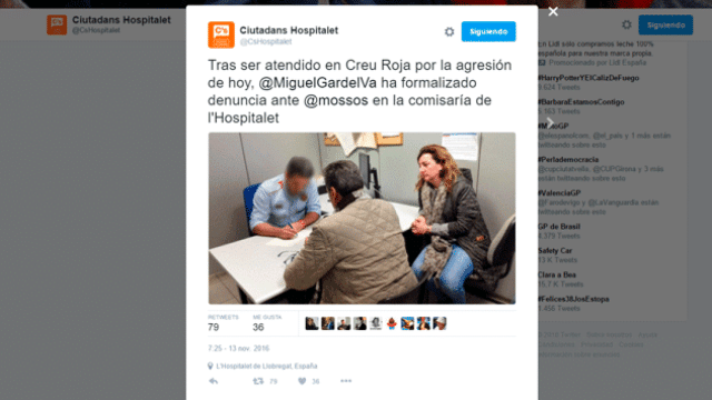 Imagen de Miguel García denunciando la agresión en comisaría / C'S