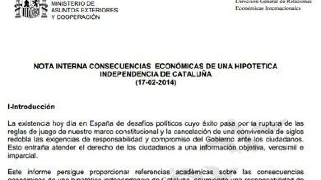 Informe del Gobierno sobre las consecuencias económicas de una hipotética independencia de Cataluña