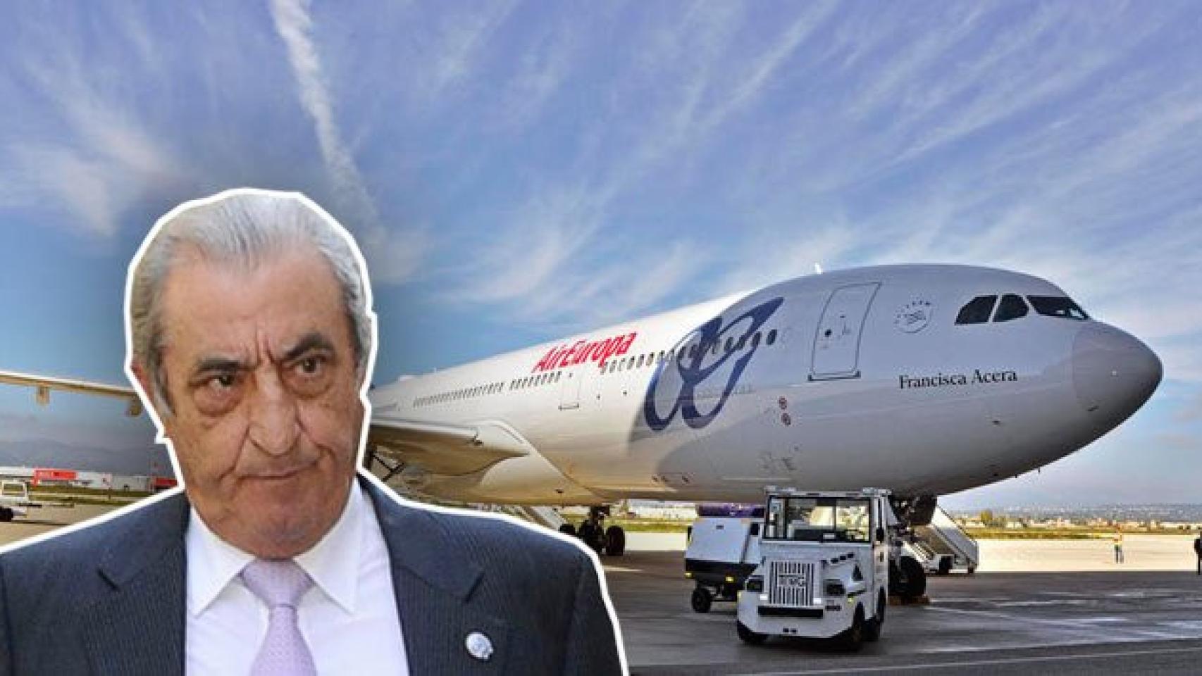 Juan José Hidalgo, presidente de Air Europa, y un avión de la compañía.