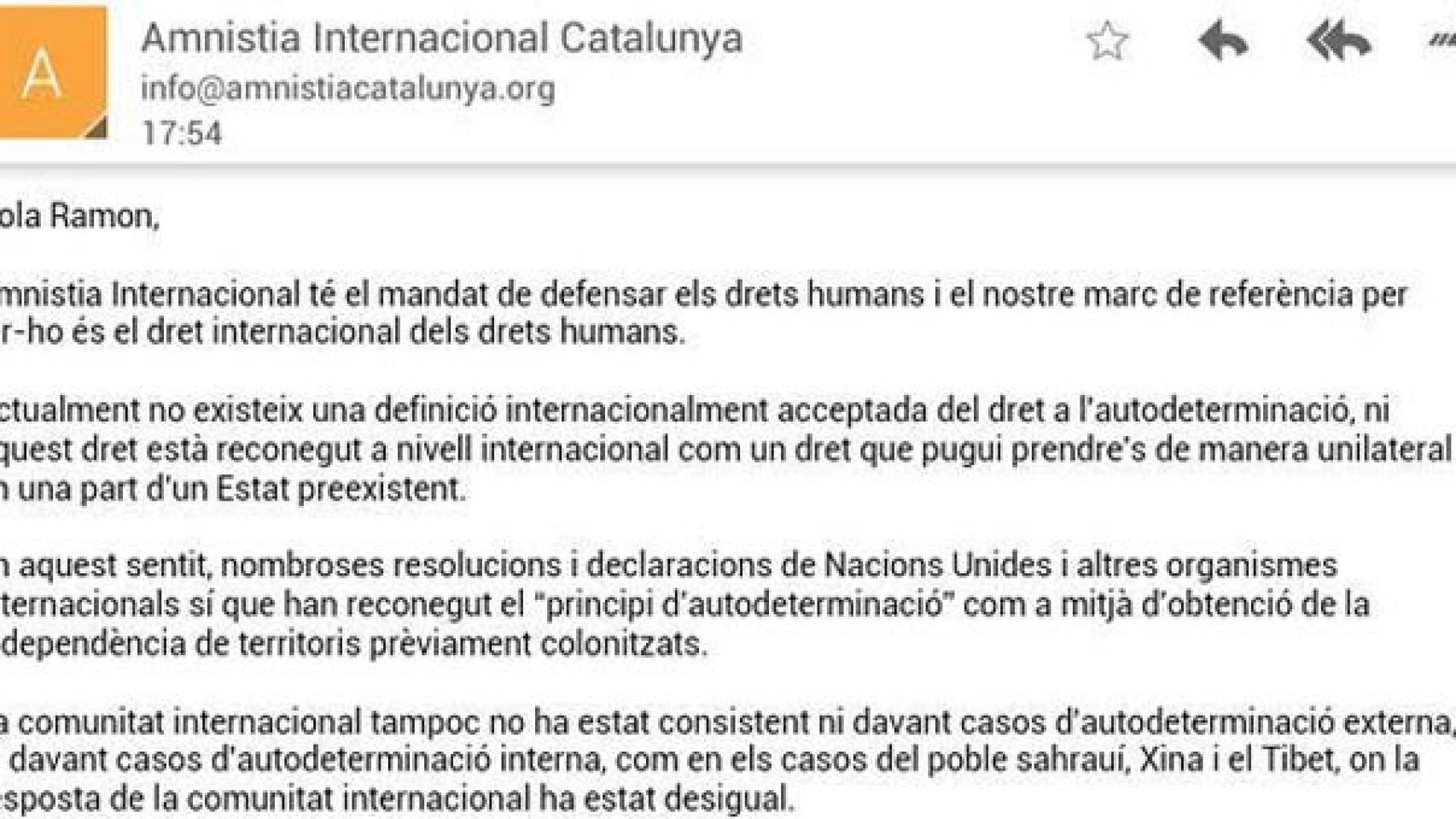 Amnistía Internacional Cataluña rechaza apoyar el referéndum secesionista que promueve Artur Mas