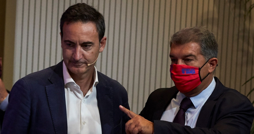 Ferran Reverter y Joan Laporta en la presentación de la Due Diligence / EFE