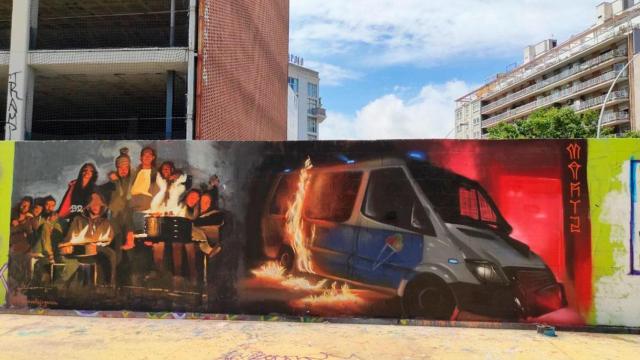 grafiti quema furgon urbana