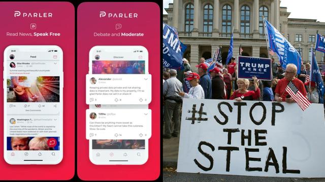 La red social Parler y partidarios de Donald J. Trump / FOTOMONTAJE DE CG