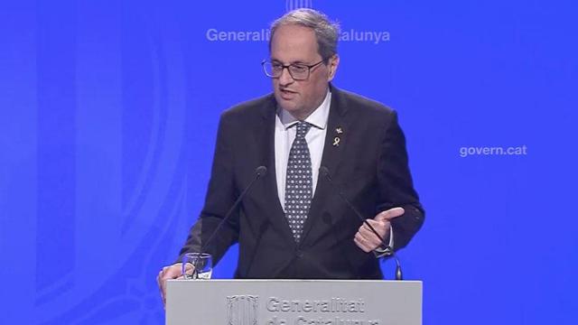 Quim Torra, el presidente de la Generalitat, durante su comparecencia de prensa de este martes / GENCAT