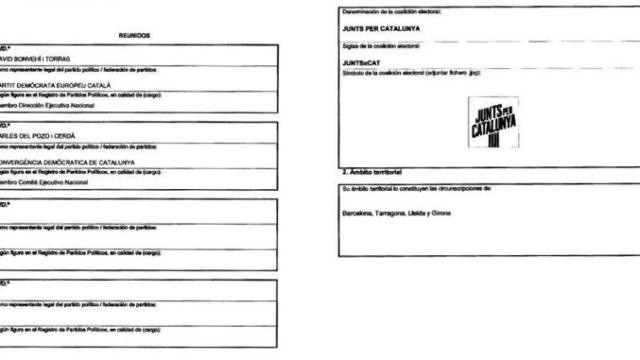 Escrito de constitución de la coalición electoral Junts per Catalunya / CG