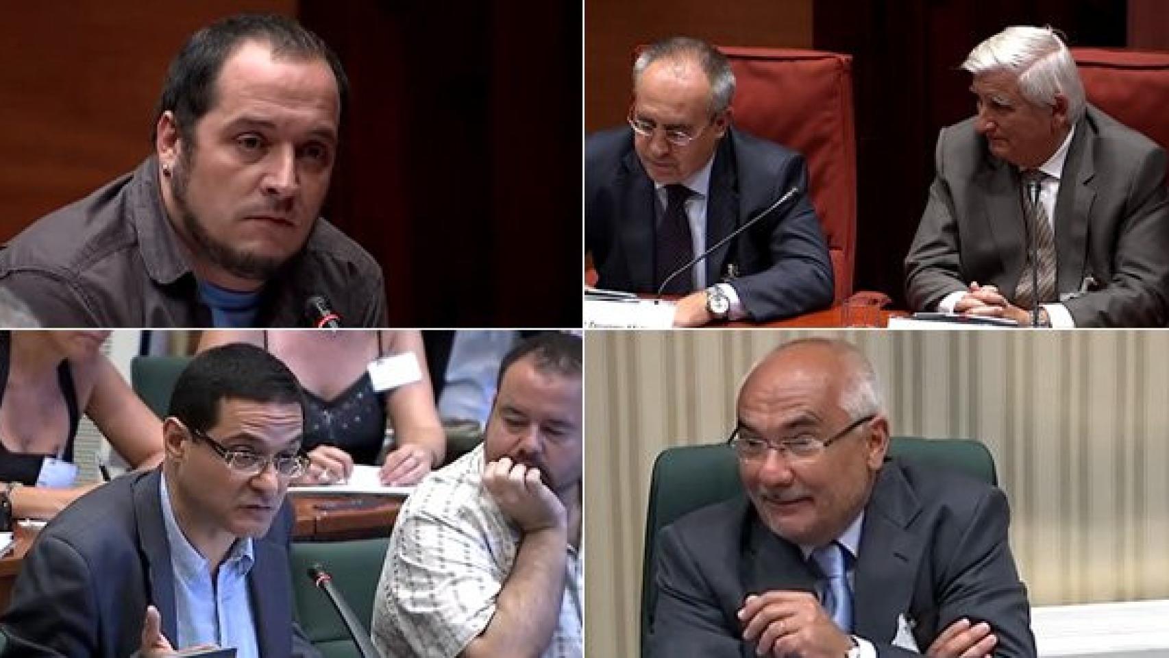 De izquierda de derecha y de arriba abajo: David Fernàndez (CUP), Manuel Troyano y Ricard Pagès (Caixa Penedès), Josep Vendrell (ICV-EUiA) y Adolf Todó (CatalunyaCaixa)