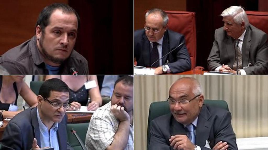 De izquierda de derecha y de arriba abajo: David Fernàndez (CUP), Manuel Troyano y Ricard Pagès (Caixa Penedès), Josep Vendrell (ICV-EUiA) y Adolf Todó (CatalunyaCaixa)