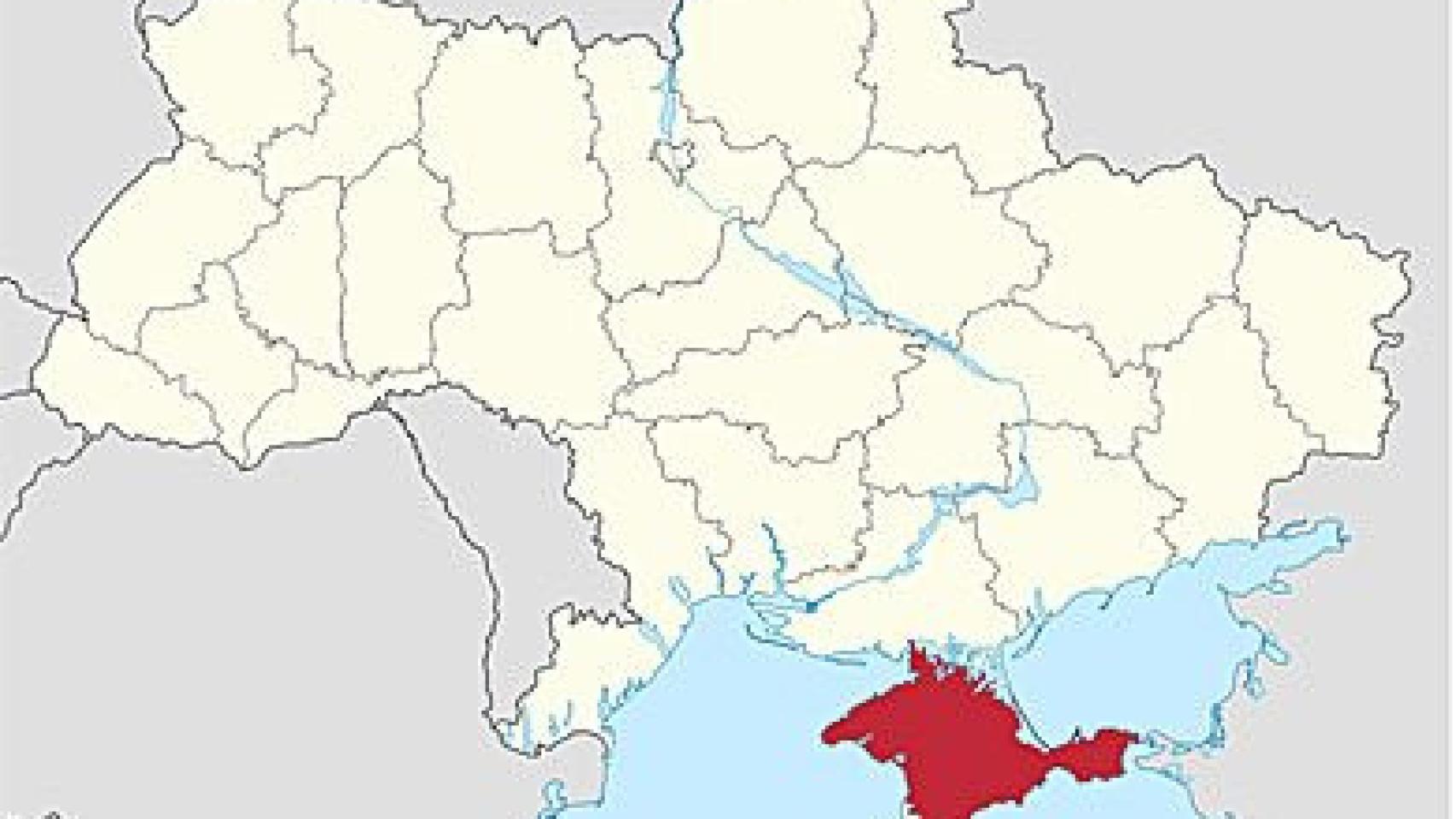 Situación de la región de Crimea (en rojo) en el mapa de Ucrania