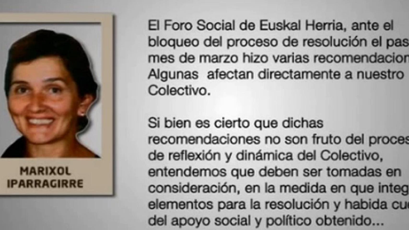 Captura del comunicado del colectivo de presos de ETA