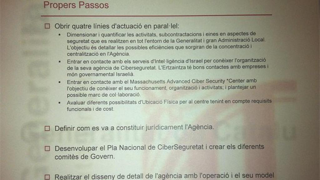 Detalle del informe del Cesicat en el que se señala el contacto con los servicios secretos de Israel