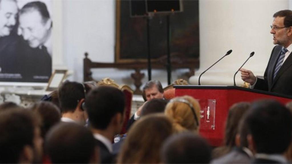 El presidente del Gobierno, Mariano Rajoy, en su intervención en el acto de inicio del curso en el Colegio de Europa, en Brujas.