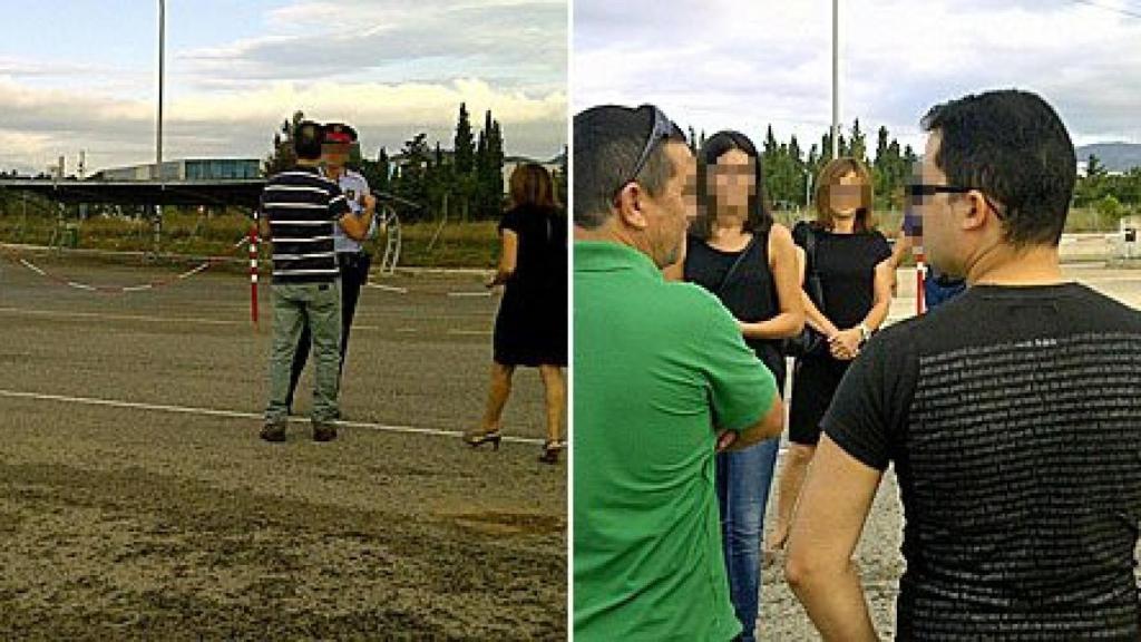 Dos momentos de la retención por parte de los Mossos d'Esquadra de un grupo de personas que se dirigían desde Tarragona a la concentración del Día de la Hispanidad en Barcelona