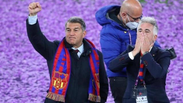Joan Laporta, celebrando la Champions del Femenino / FCB