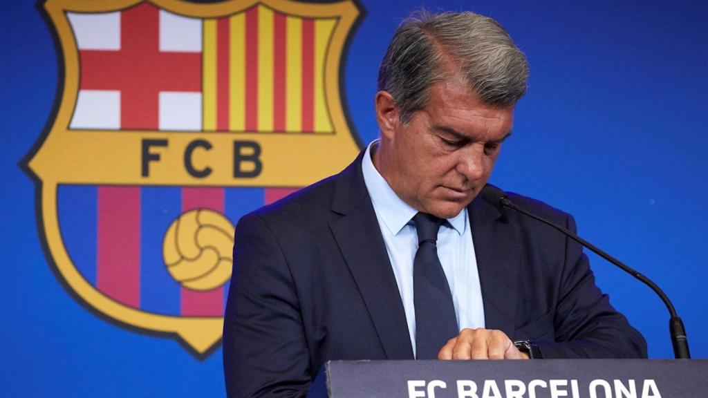Joan Laporta en rueda de prensa en agosto de 2021
