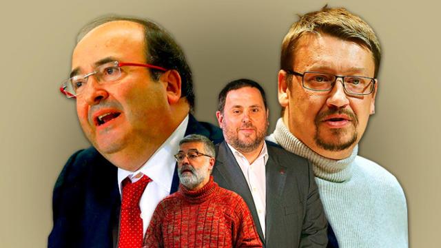 Miquel Iceta (PSC), Xavier Doménech (Catalunya En Comú), Xavier Riera (CUP) y Oriol Junqueras (ERC) / CG