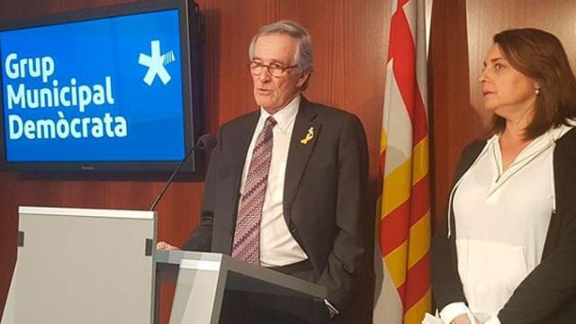 Xavier Trias y Sònia Recasens en la rueda de prensa sobre el tranvía como moneda de cambio para aprobar los presupuestos de Colau / EP