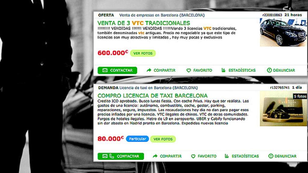 Anuncios de compra y venta de licencias. De fondo una imagen comercial de VTC / CG