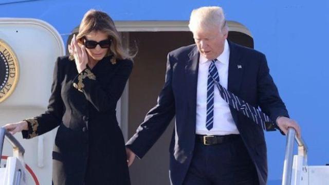 Melania y Donald Trump al aterrizar en Roma