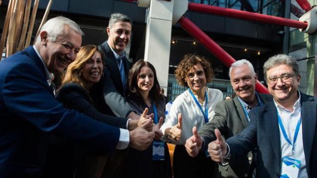 De izquierda a derecha, Javier Arenas, Alícia Sánchez-Camacho, Xavier García Albiol, Andrea Levy, Dolors Montserrat, Santi Rodríguez y Enric Millo / PPC/Mudarra