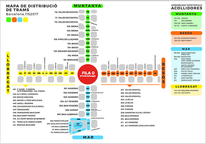 Mapa de la distribución de tramos para la Diada 2017 de Cataluña / ANC