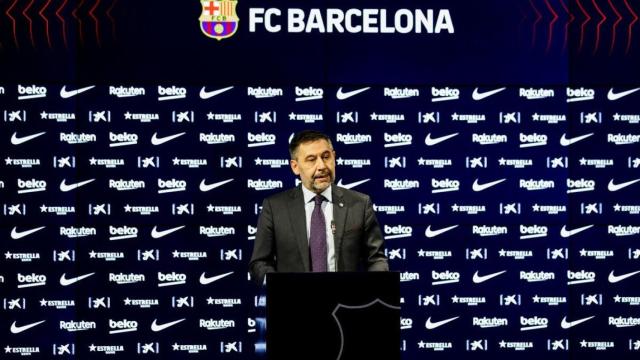 Josep Maria Bartomeu en su última rueda de prensa con el Barça / FCB