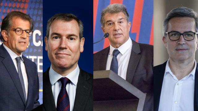 Los precandidatos a la presidencia del Barça, de izquierda a derecha: Toni Freixa, Emili Rousaud, Joan Laporta y Vïctor Font / FOTOMONTAJE DE CG