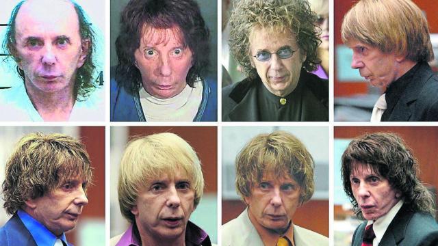 Fotomontaje con imágenes de Phil Spector, aficionado a cambiar su aspecto usando bisoñé